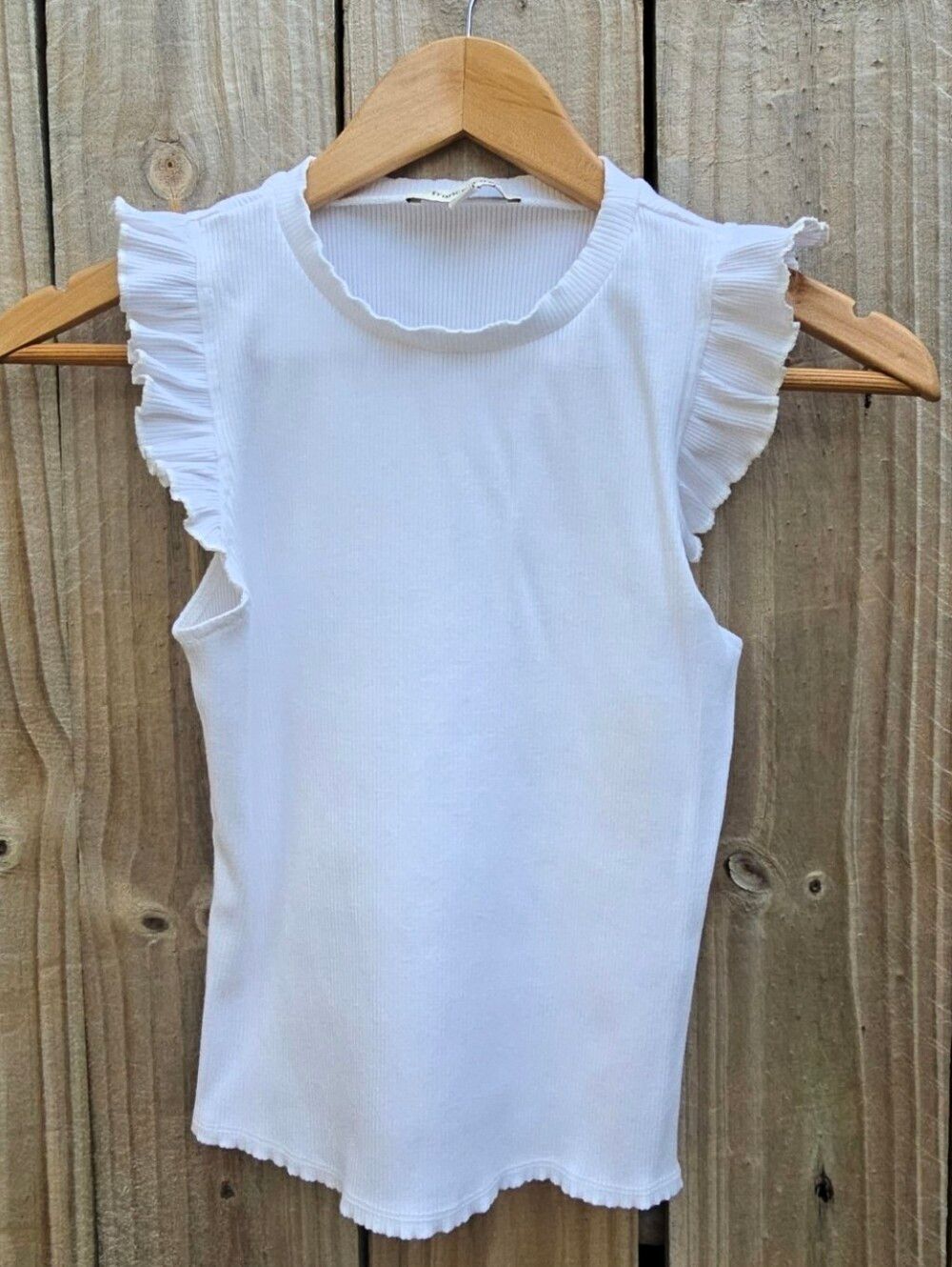 Francesca's White Ribbed Ruffle Muscle Tank Top - Size Small - Picture 3 of 8